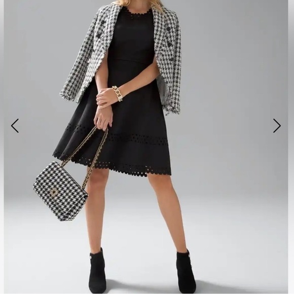 White House Black Market Sleeveless Scuba Fit And Flare Cutout Dress Black 10 - Picture 4 of 16